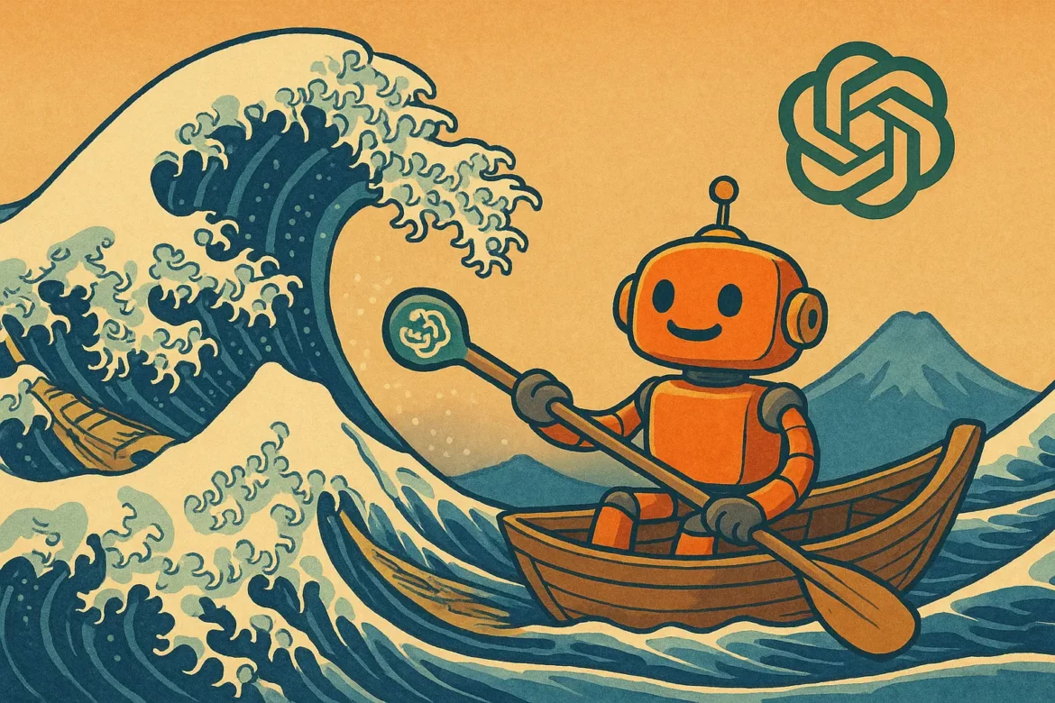 Chat gpt sur une barque au japon