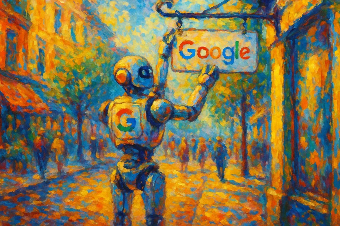 Google qui fixe l'enseigne de son magasin