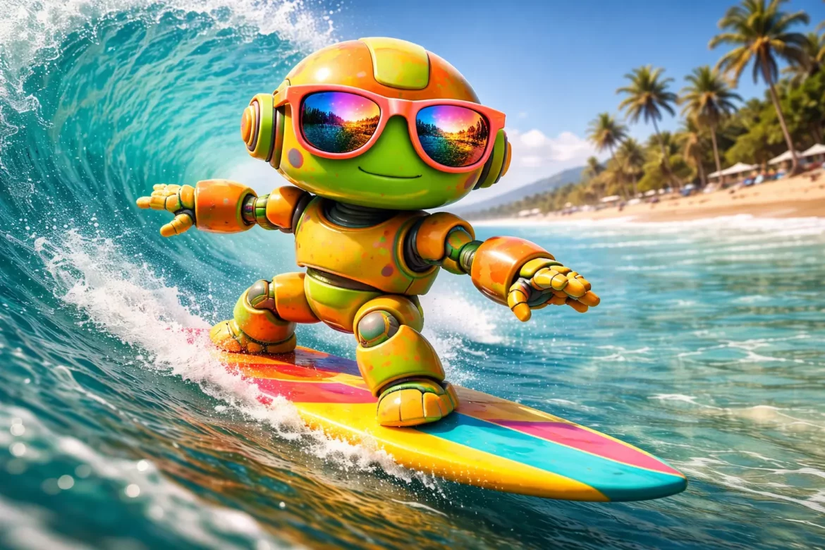 Robot qui surfe sur l'océan