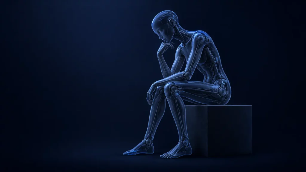 Le penseur robotique en bleu nuit